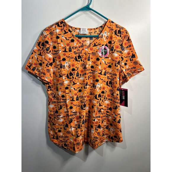 scrub star womens halloween short sleeve scrub shirt top size medium pockets - Picture 1 of 6